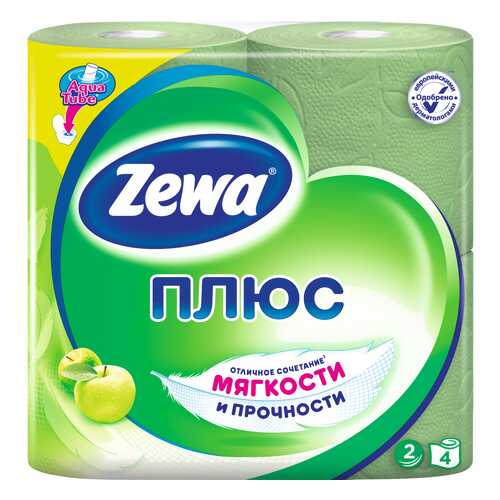 Туалетная бумага Zewa Плюс Яблоко, 2 слоя, 4 рулона в МейТан